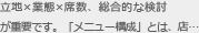 立地×業態×席数、総合的な検討が重要です。「メニュー構成」とは、店